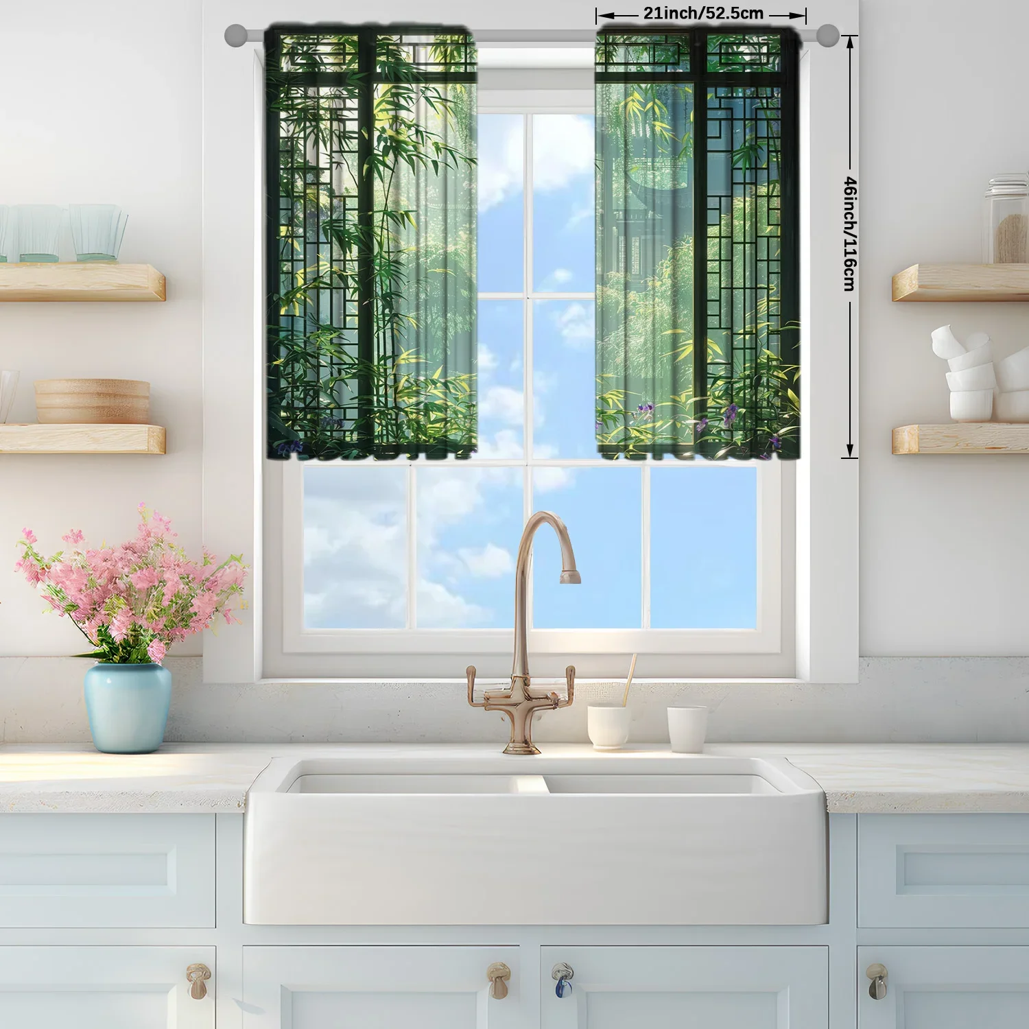 2pcs Beautiful Chinese Style Windows Printed Curtain - Artistic Home Decoration Curtains, All Season Decorative Curtains