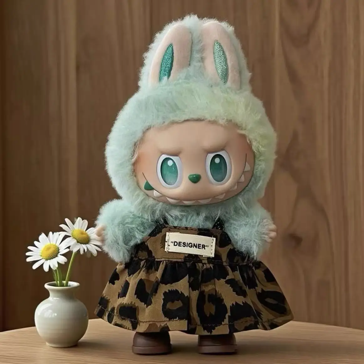 Mini-Puppenkleidung, Outfit-Zubehör für 15–17 cm große Ropa Labubu und 10 cm Baumwollpuppe, Leopardenmuster, Rock, Hut, Schuhe, Kleidung