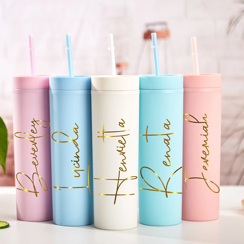 Personalized Tumbler with Same Lid and Straw, Acrylic Water Bottle, Skinny Tumblers, Pastel Matte Tumbler, Bridesmaid Gift,16 oz