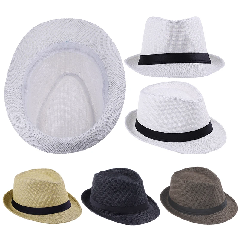 Men & Kids Jazz Hat Old Man Cap Short Brim Solid Color Cuban Cap Panama Hat Sun Hat Breathable Fedora Hat Summer Casual Straw