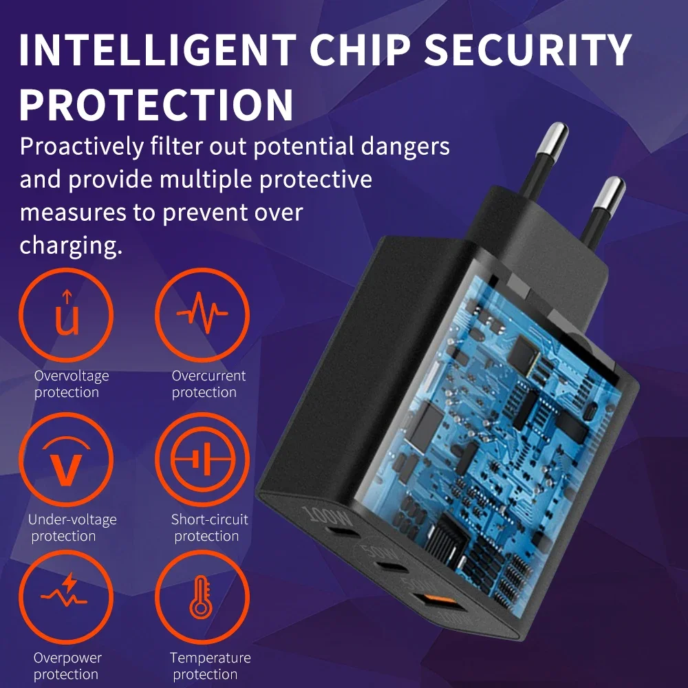 Разъем ЕС/США, всего 125 Вт, USB-зарядное устройство, 3 порта, тип C, быстрая зарядка, настенное зарядное устройство для телефона для iPhone, Samsung, Xiaomi, зарядное устройство для путешествий телефона