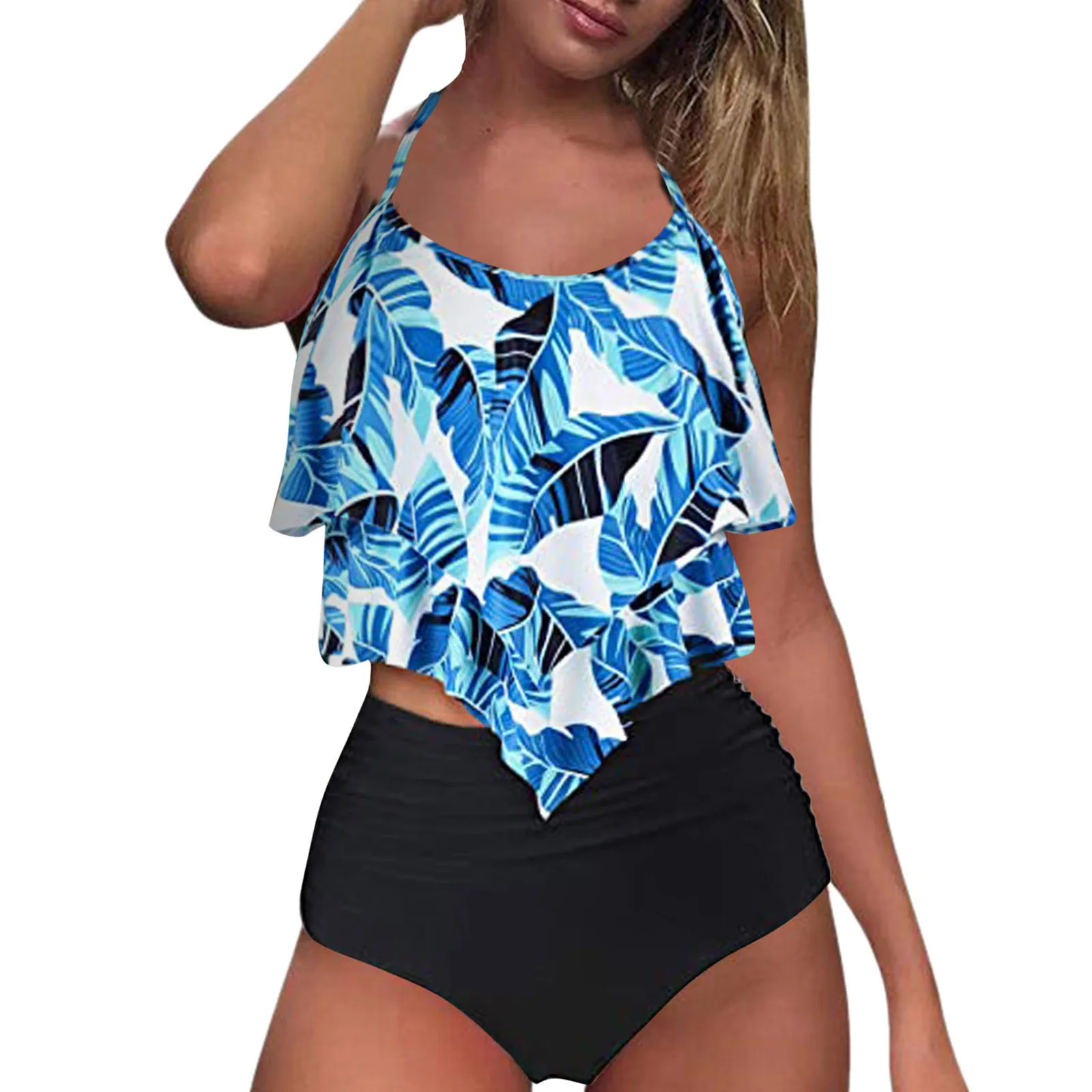 Bikinis Women 2024 High Waist Swimsuit Swimwear High Cut Floral Print Split Bikini Set Sexy Bikini Leaf Print Bathing Suit