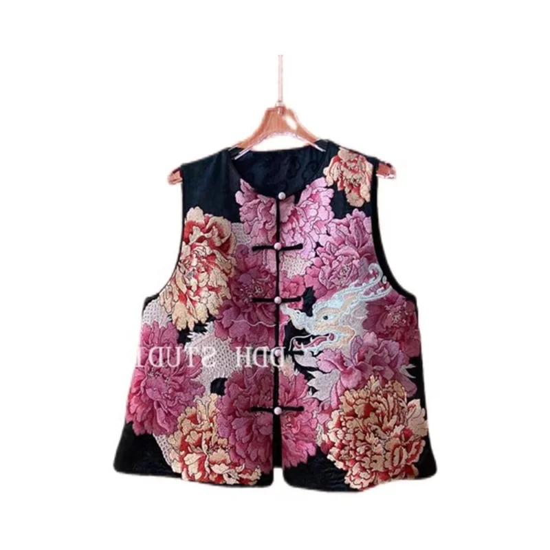 Women's Jackets New Outerwear New Chinese Peony Embroidered Vest Coat Women's Spring and Summer Embroidered Crochet Jacket Coat