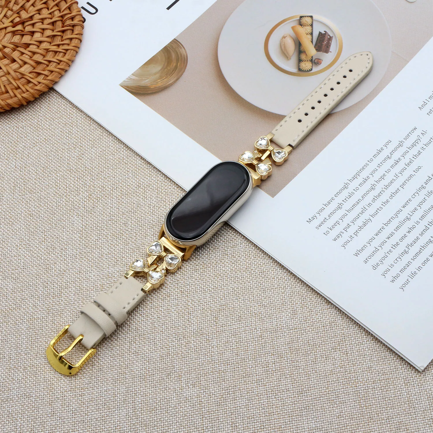 Damen-Armband für Mi Band 10, Ersatz-Armband für Xiaomi Smart Band 9/8, Elegantes Metall-Leder-Armband