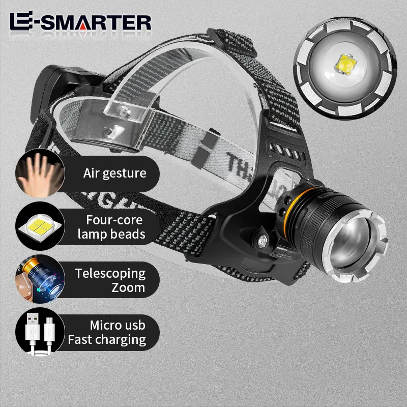 LED Headlamp Waterproof Rechargeable XHP50 Head Light Fishing Searching Camping Head Flashlight Zoom Lantern