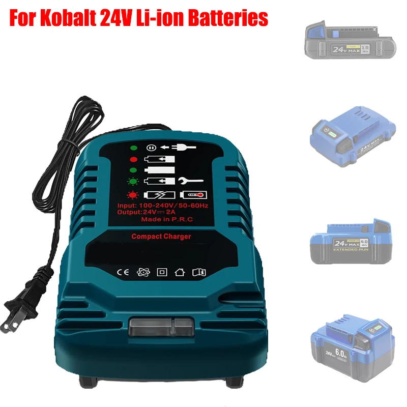 Portable Mini Rapid Charger Power Tool Battery Charger Compatible for Kobalt/Greenworks/Snow Joe 24V Lithium Batteries US Plug