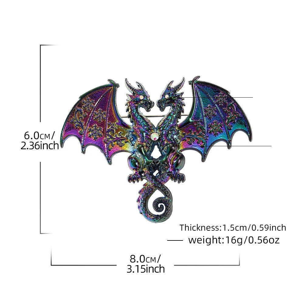 Gothic Twin Dragon Enamel Brooch Set Vintage Double-Headed Dragon Lapel Pin for Men Dark Double Headed Dragon Badge