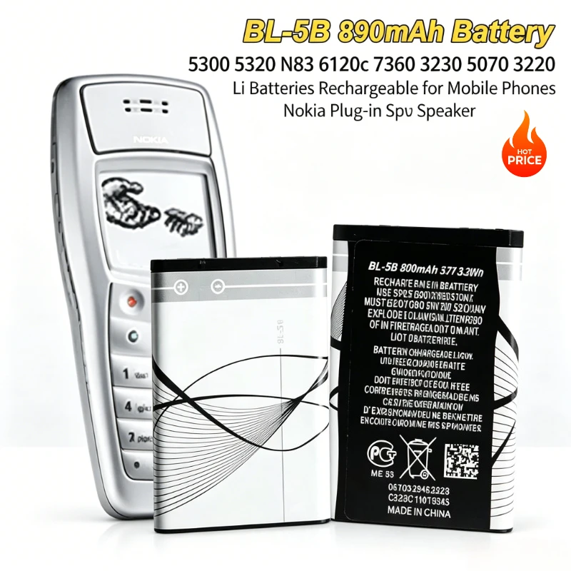 BL-5B 890mAh Replacement Lithium Battery Compatible For Nokia 5300 5320 6120c 7360 Old Mobile Phone Plug-in Speaker