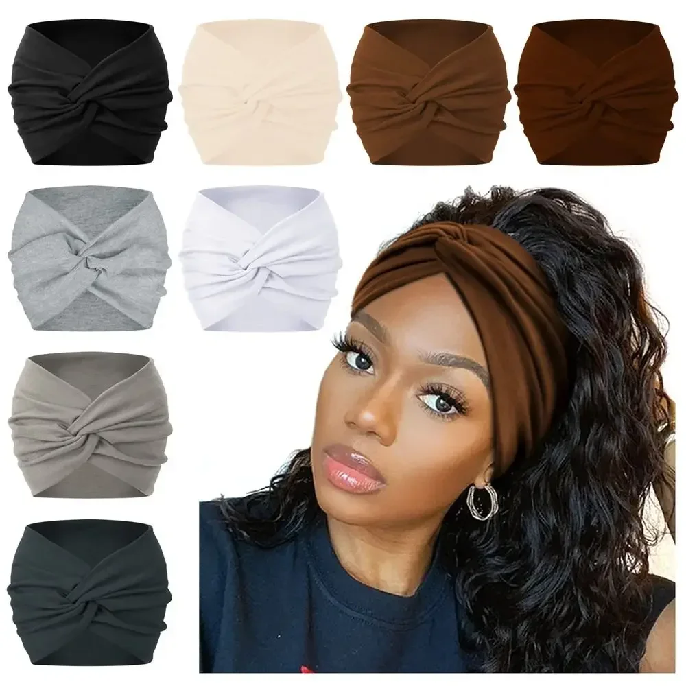 Simple Soild Color Twisted Extra Large Thick Wide Headbands Elastic Turban Workout Sports Hair Band Headwear Wholesale