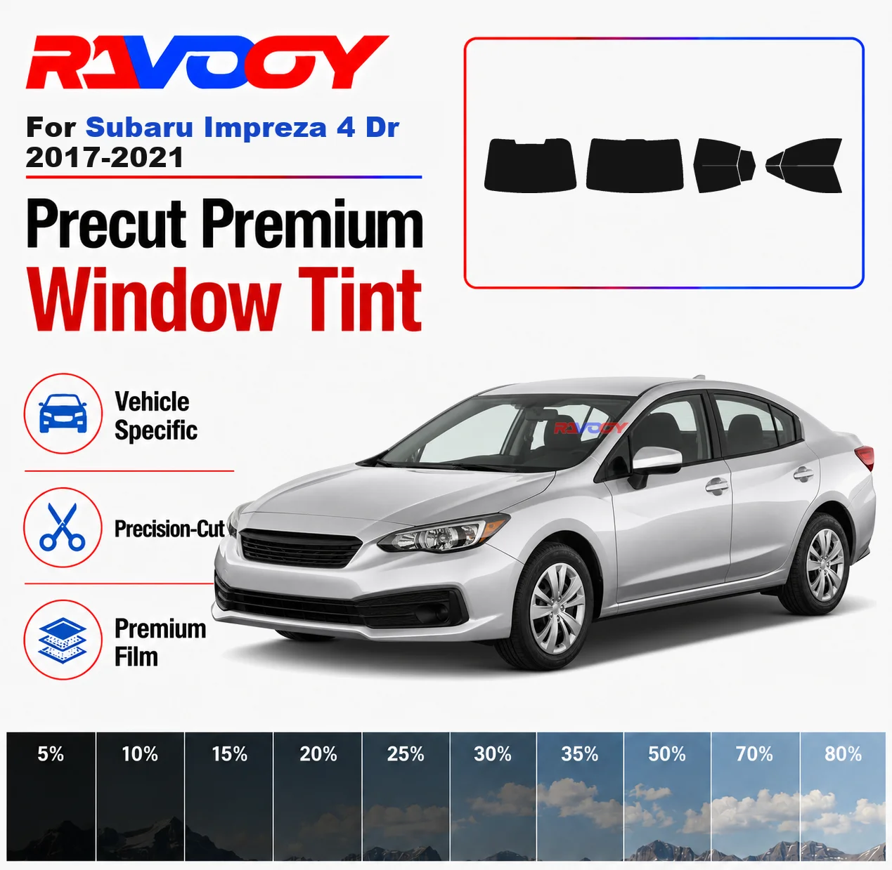 

Premium Precut Window Tint Kit Front Rear Windows Rear Windshield For Subaru Impreza 4 Dr 2017-2021 Car Solar Nano Ceramic Film
