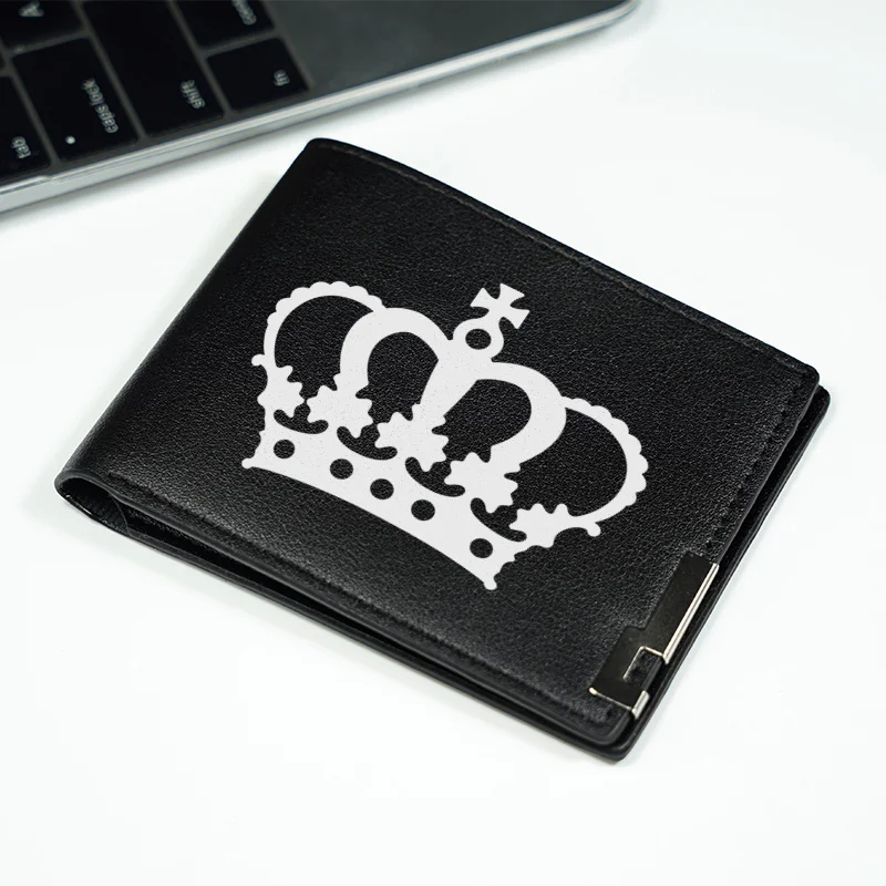 Portafoglio in pelle PU con logo Crown Design minimalista per uomo Sottile Leggero Durevole Uso quotidiano Accessorio di moda aziendale