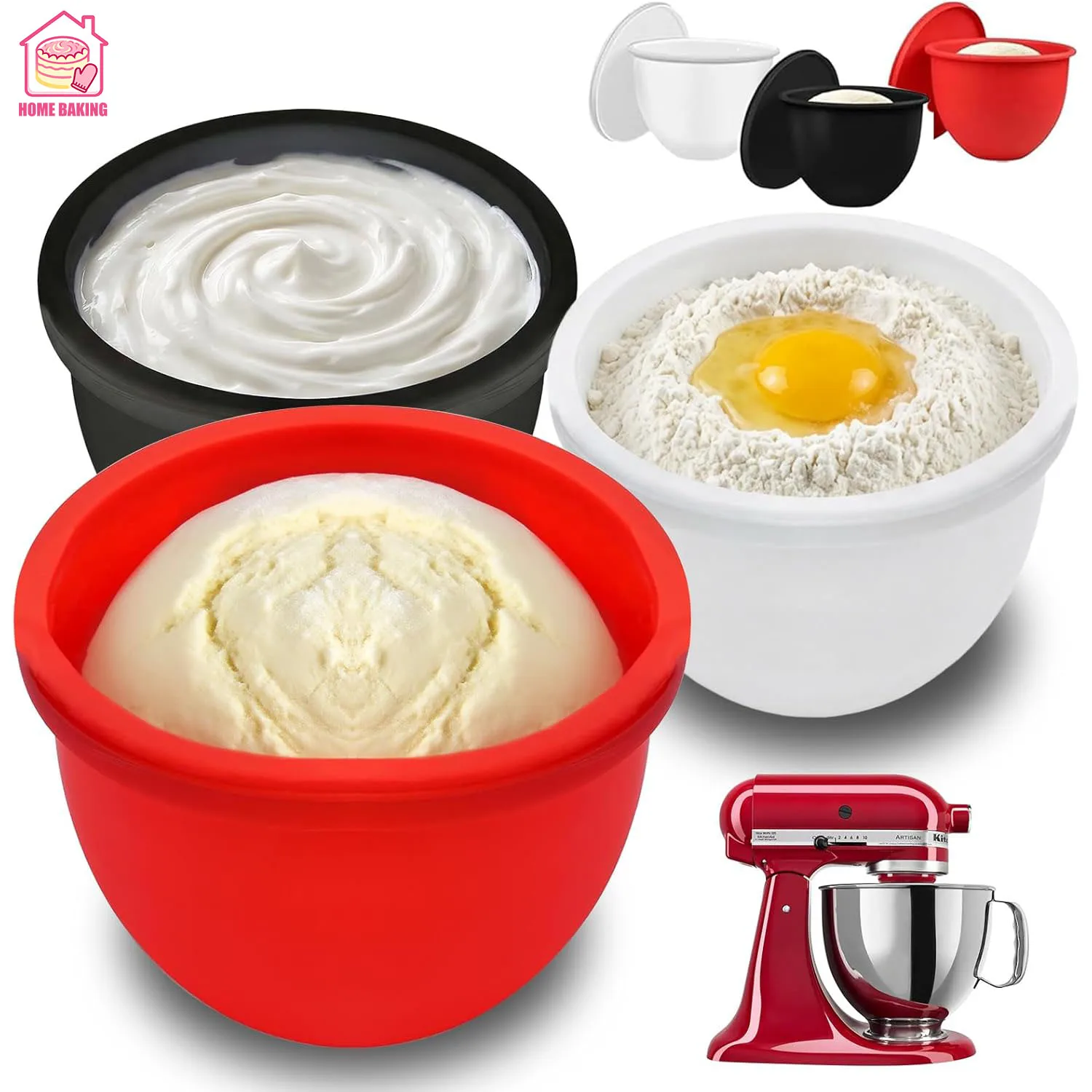 Revestimientos de Silicona para Batidoras KitchenAid, Antideslizantes, de Grado Alimenticio, Resistentes al Calor, para Batidoras KitchenAid de 5 Qt, Fáciles de Limpiar, para Hornear