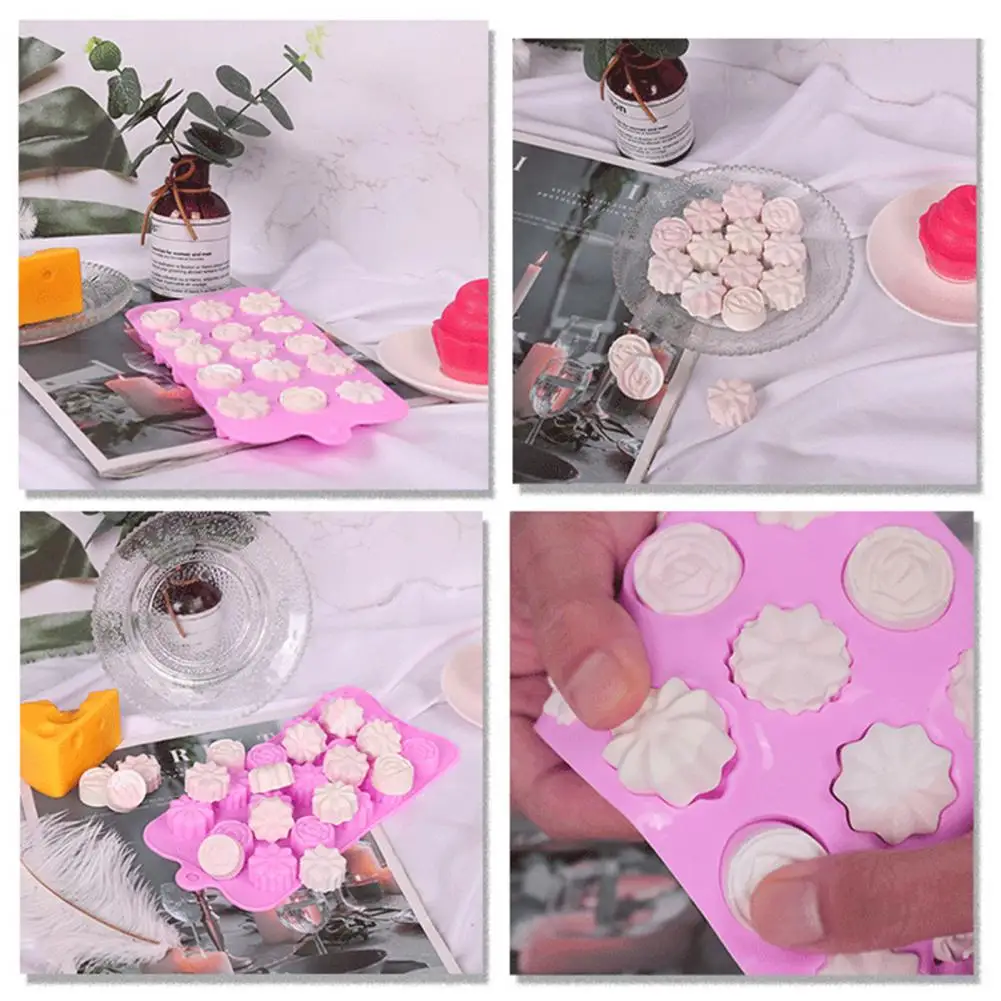 Flower-shaped Chocolate Mold Non-stick Ice Tray Mold 15 Stereoscopic Flower Grid Ice Tray Mold Non-stick Easy Demolding for Diy