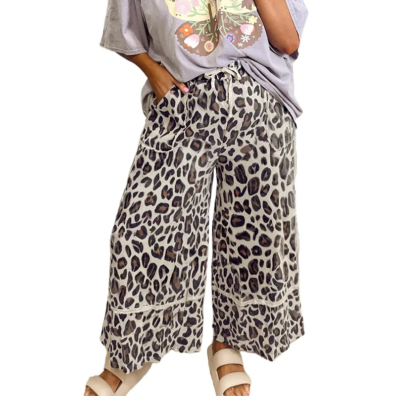 Fall 2025 New High-waisted Slacks Women's Personalized Design Leopard Print Straight Trousers for Women