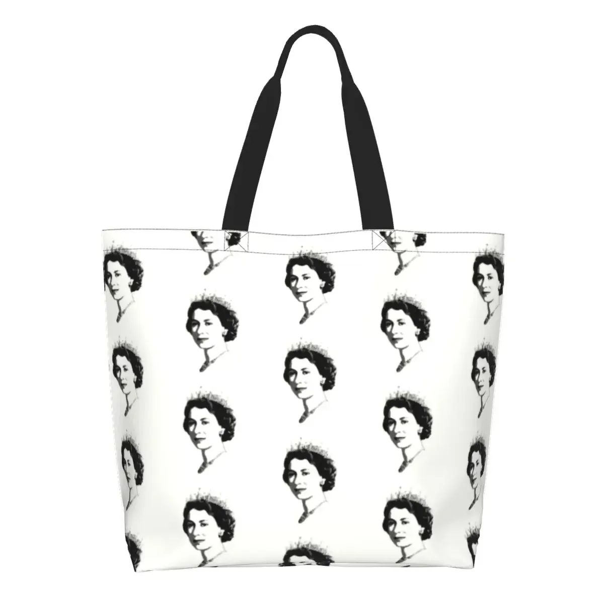 Queen Elizabeth II United Kingdom Grocery Tote Shopping Bag British Royalty Canvas Shopper Shoulder Bag Large Capacity Handbags