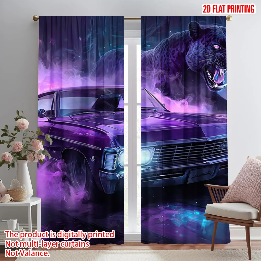 2pcs,2D plane printing Curtains Roller Blinds Black Panther Car Durable Polyester (without rod) All Seasons Perfect for Living