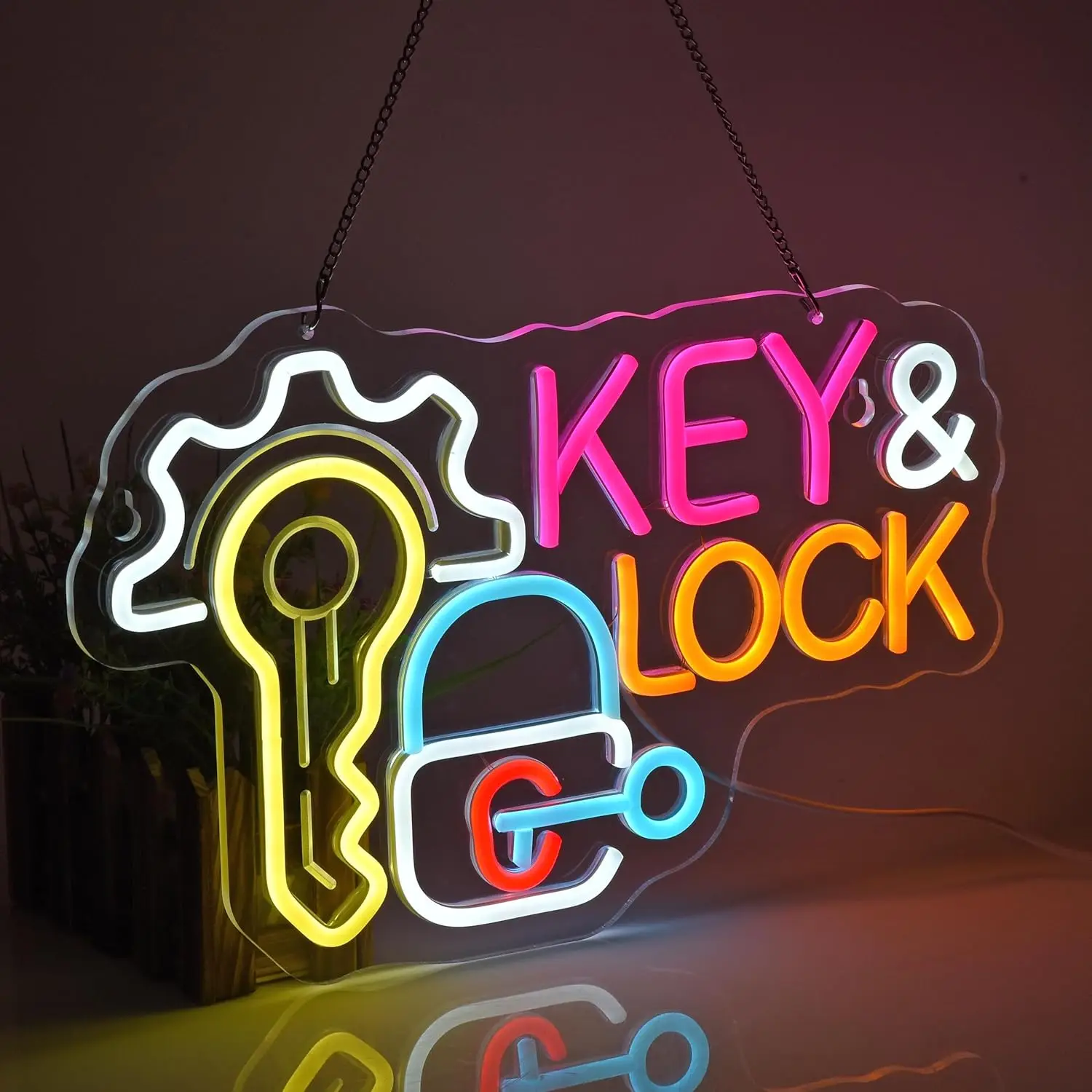 Key Lock Neon Sign Hanging Neon Light Wall Art Decor for Business Locksmith Shop Security Store Car Dealership Rental Home