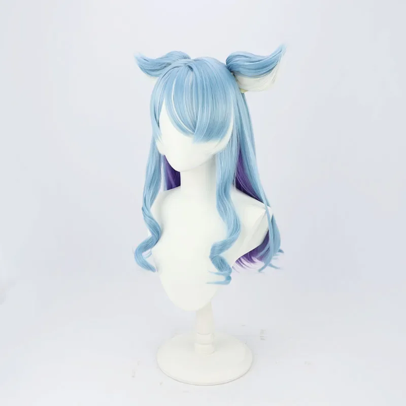 Vtuber Elira Pendora Cosplay Wig Ears Purple Blue 65cm Long Curly Hair Wigs Heat Resistant Role Play Halloween Costume + Wig Cap