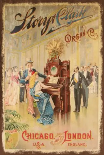 Story and Clark Organ Advert Vintage Retro style Metal Sign, Music, keyboard