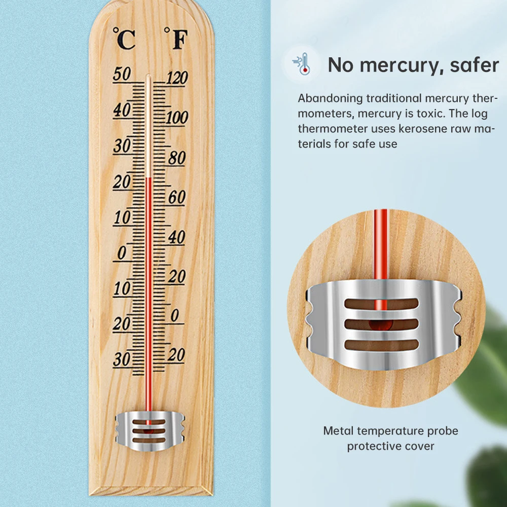Wall Thermometer Wood Wall Hang Thermometer Indoor Outdoor Wooden Scale Thermometer Analog Room Garden Thermometer Set