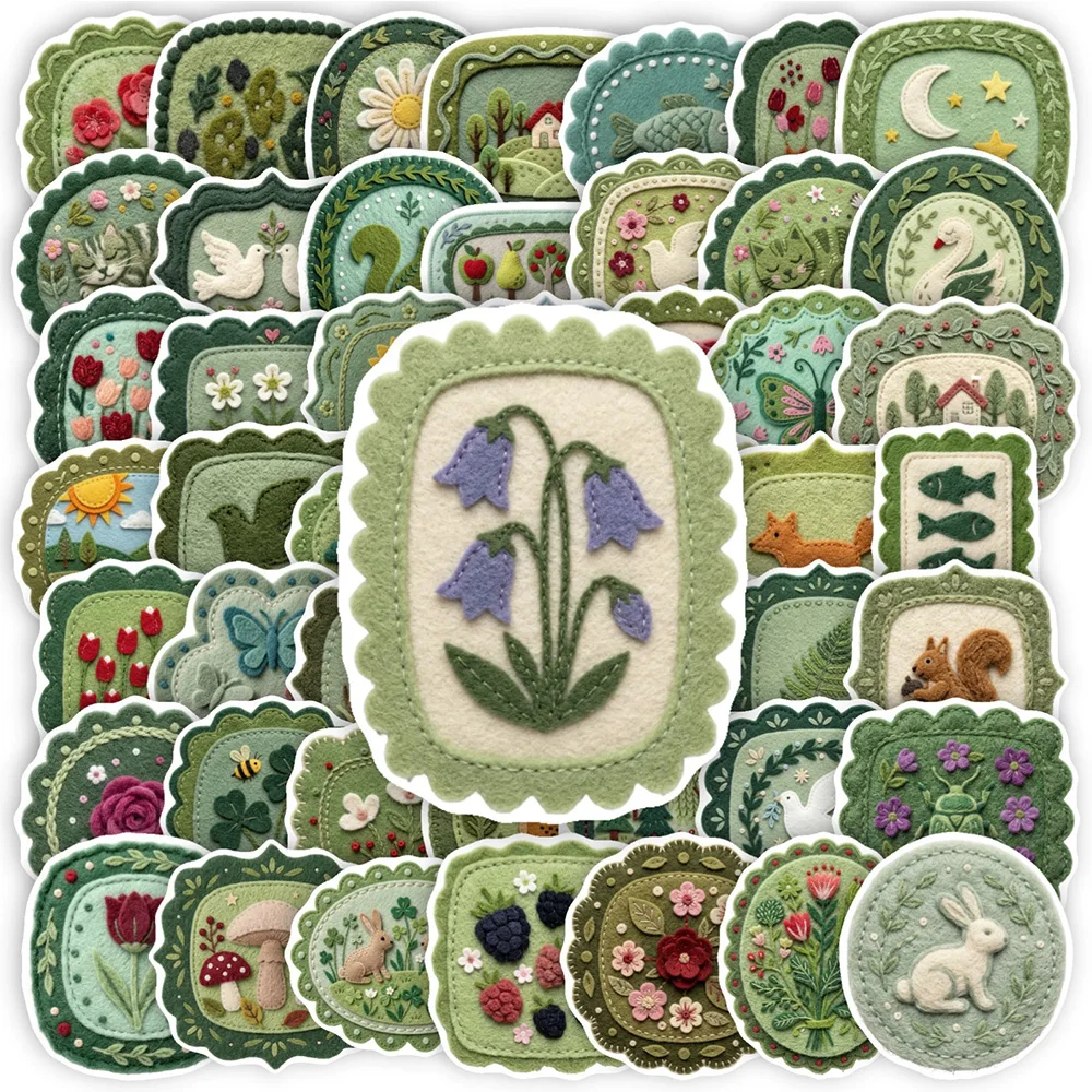 10/30/50pcs Fresh Ins Style Embroidery Green Stickers Cute Plant Pattern Decal for Luggage Scrapbook Tablet Waterproof Sticker