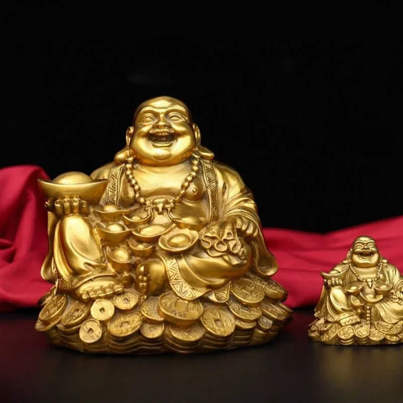 

Golden Chinese Laughing Buddha Statue Ornaments Feng Shui Money Maitreya Buddha Sculpture Figurines For Home Garden Decoration