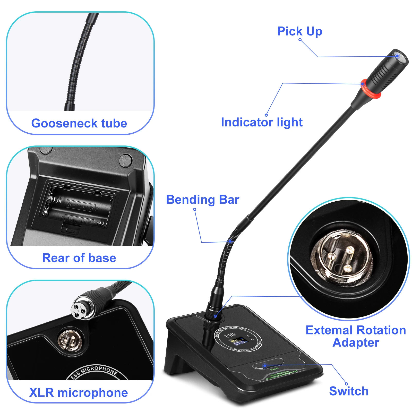 DF204 سطح المكتب المهنية Gooesneck UHF 4 قناة نظام الميكروفون اللاسلكي غرفة الاجتماعات #5