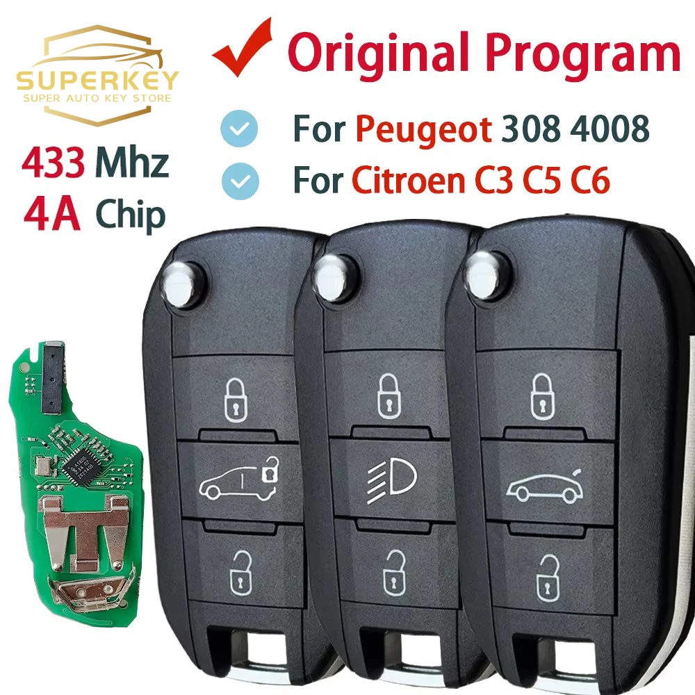 

Чип 4А для Peugeot 308 4008, для Citroen C3 C5 C6, откидной пульт дистанционного управления, складной автомобильный ключ 433 МГц HU83 VA2, лезвие