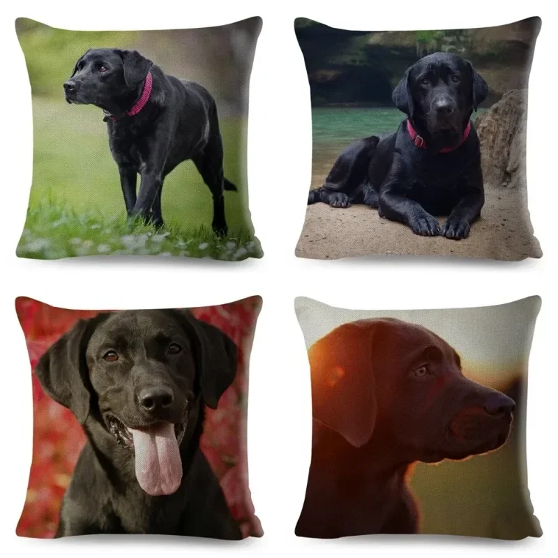 Cute Black Labrador Dog Double-sided Printed pillow cover Short plush Suitable living rooms bedrooms sofas throw cushion cover