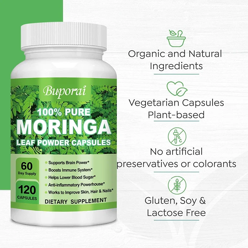 Moringa Capsules 1200mg - Supports Immune System, Metabolism, Energy & Brain Health