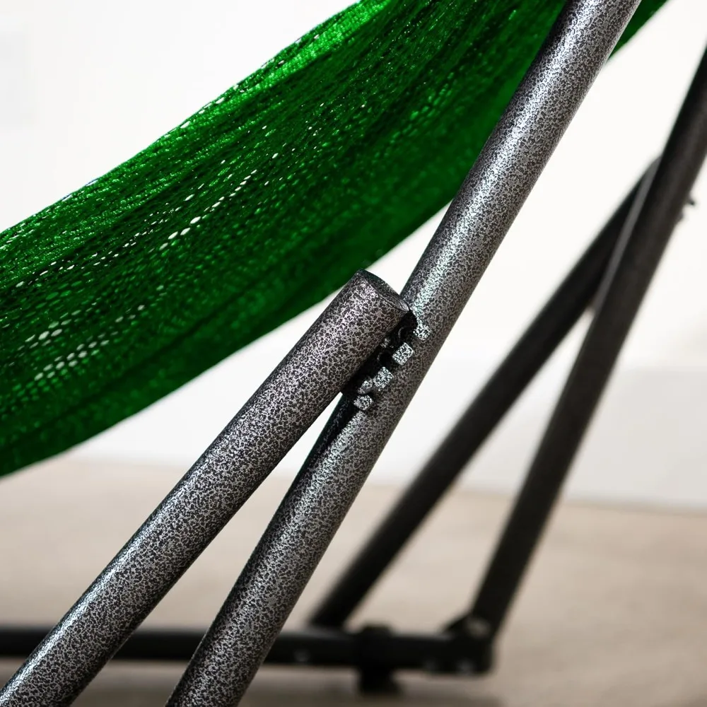 أرجوحة لشخصين مع حامل فولاذي قابل للطي - سعة 600 رطل، محمول، قابل للتعديل، مثالي للاسترخاء في الهواء الطلق