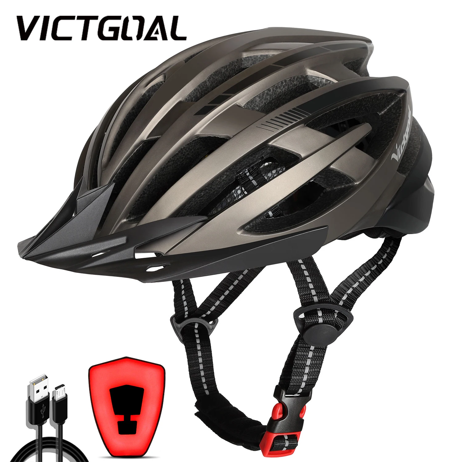 VICTGOAL Bicycle Helmet for Man MTB Road Cycling Helmet LED Light USB Rechargeable Electric Scotter Safety Mountain Bike Helmet