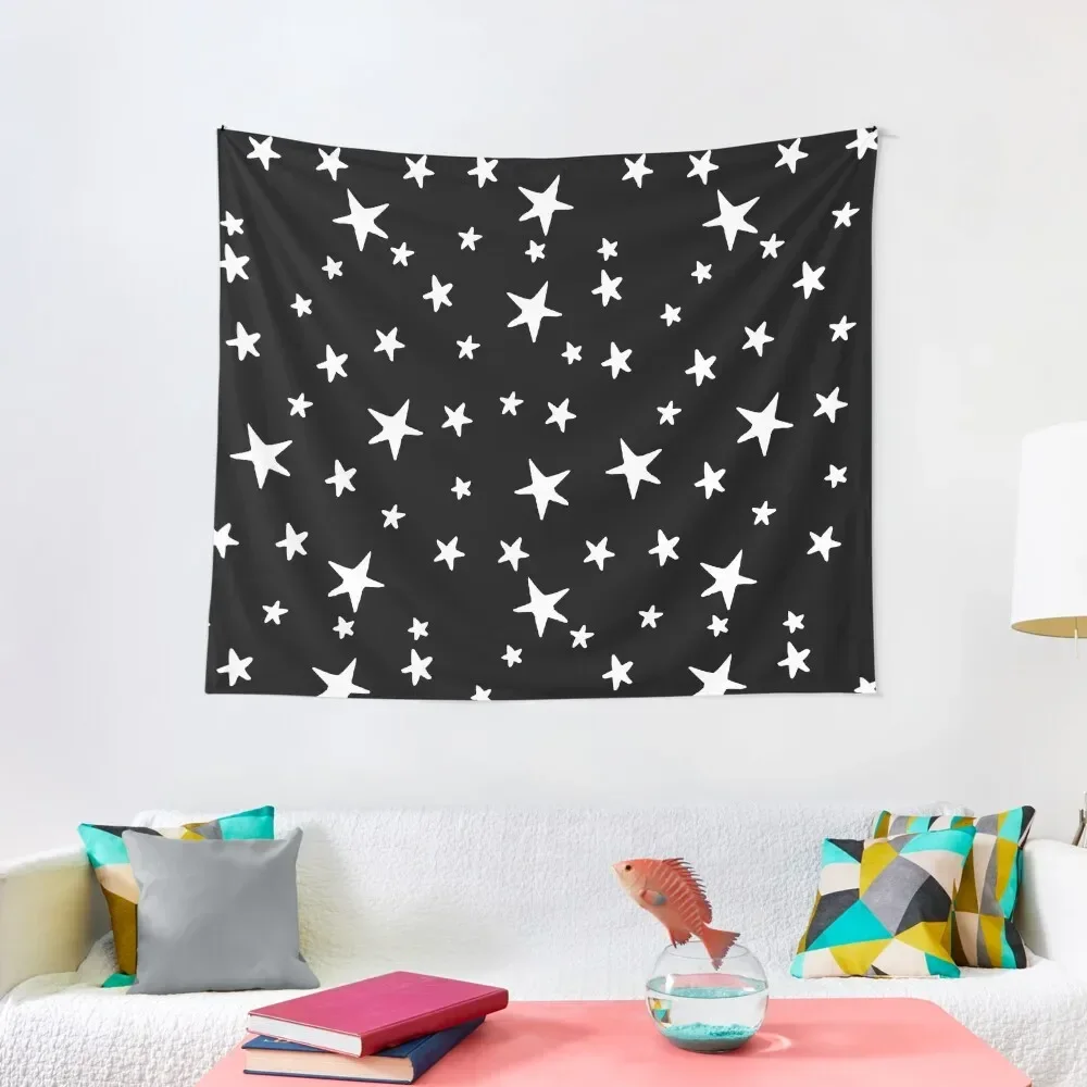 

Stars - White on Black Tapestry Aesthetic Room Decorations Wall Hangings Decoration Bathroom Decor Things To The Room Tapestry