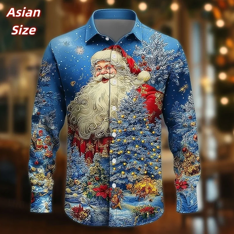

Гавайские рубашки с узором рождественской елки для мужчин и женщин, рубашки Aloha с 3D принтом «Снежный Санта», повседневные топы, свободная блузка с длинным рукавом