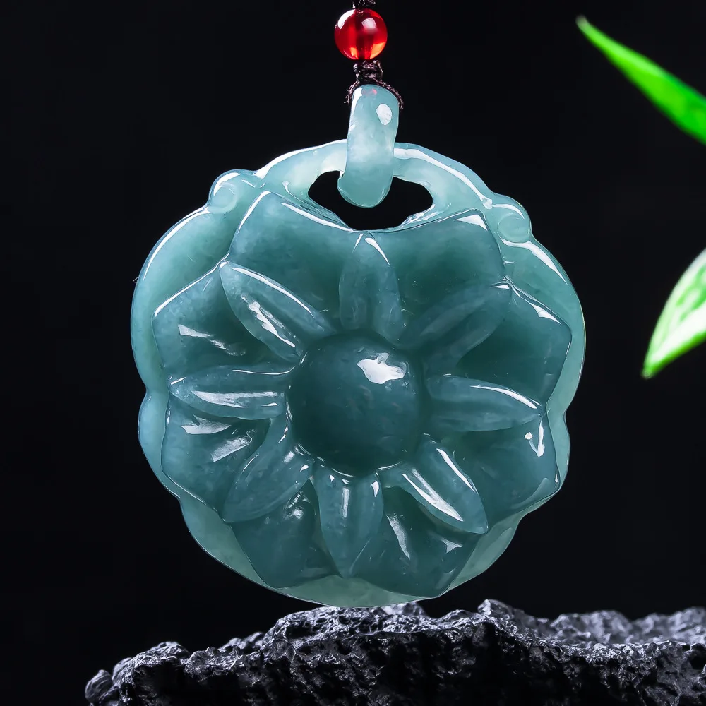 Natural Burmese Jadeite Flower Pendant Necklace Vintage Fashion Carved Amulet Gemstone Real Jade Accessories Gifts for Women
