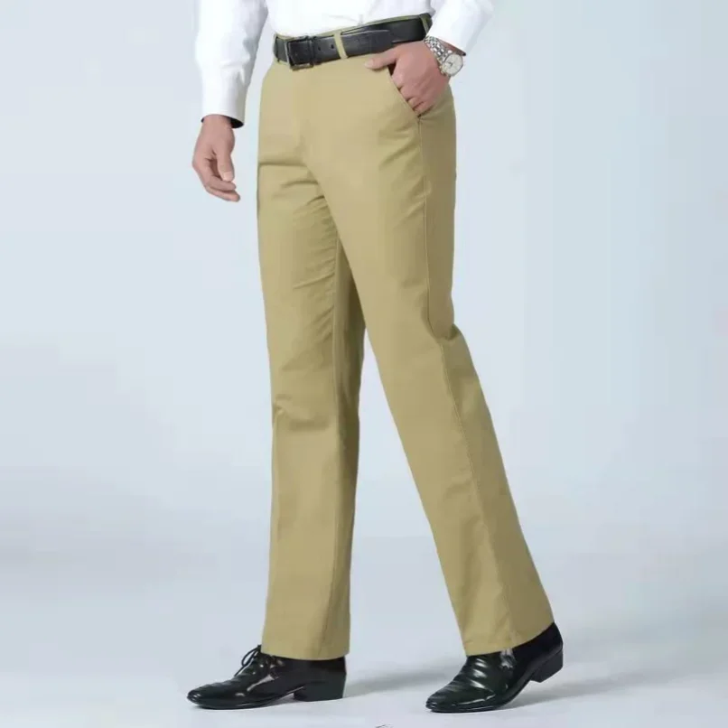 Mens 100% Cotton Summer Thin Classic Casual Pants Autumn Thick Business Fashion Comfortable Stretch Elastic Straigh Trousers