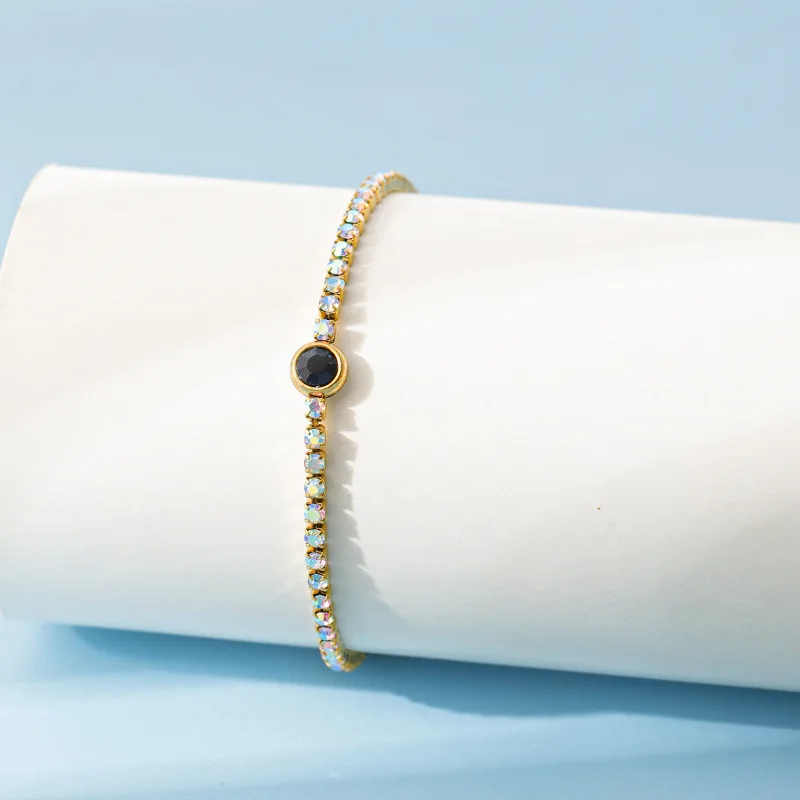 Geburtsstein-Tennisarmband, vergoldet, mehrfarbig, runde Kristall-Strasssteine, 12-Monats-Charm-Armband, Geburtstagsgeschenk – Detail 4