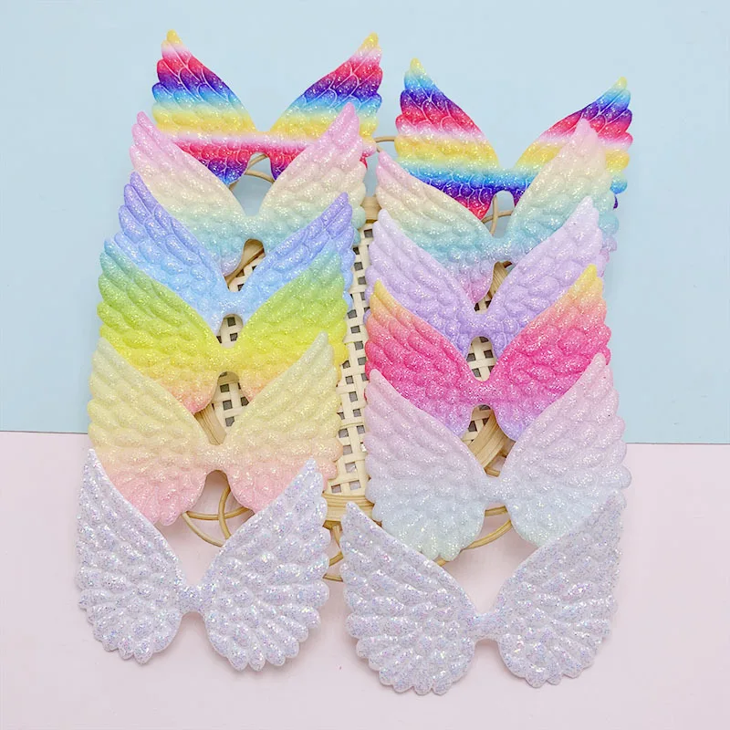 30Pcs 6*4.5CM Shiny Angel Wing Padded Appliques For Children Hat Sewing DIY Headband Hair Clip Accessories Patches