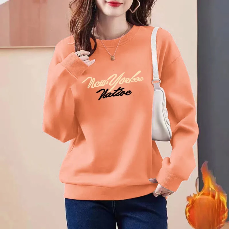 Women\'s Clothing Spring Autumn Crew Neck Flocking Lantern Long Sleeve Hoodies Letter Printing Fashionable Flattering Casual Tops