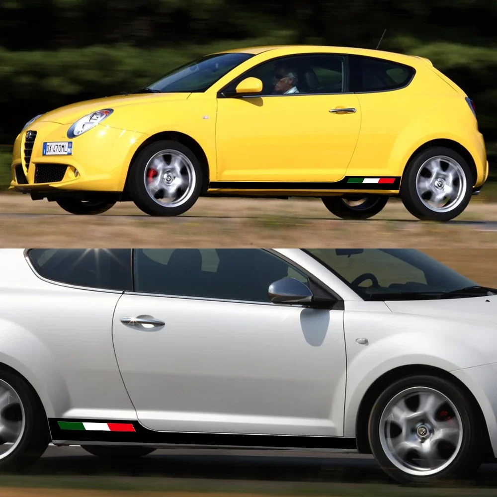 سيارة الجانب تنورة شارات الفينيل الباب العلم الإيطالي الرسومات سباق المشارب ملصق مقاوم للماء اكسسوارات الديكور ل ألفا روميو ميتو