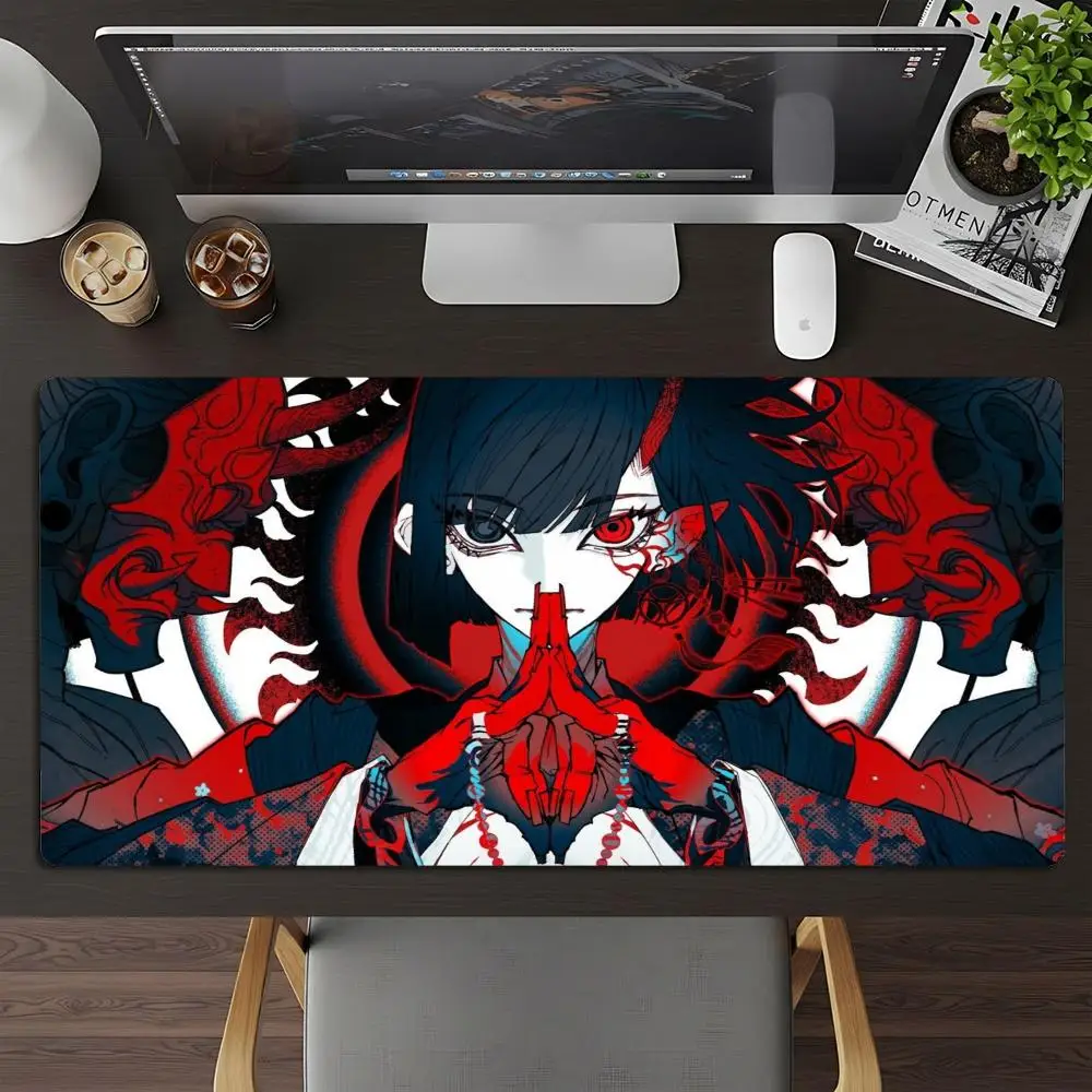 Mystic East Anime Girl Mouse Pad XXL Demon Spirit Non‑Slip Rubber Deskmat Pc Game Keyboard Mats Large Computer Mouse Mat