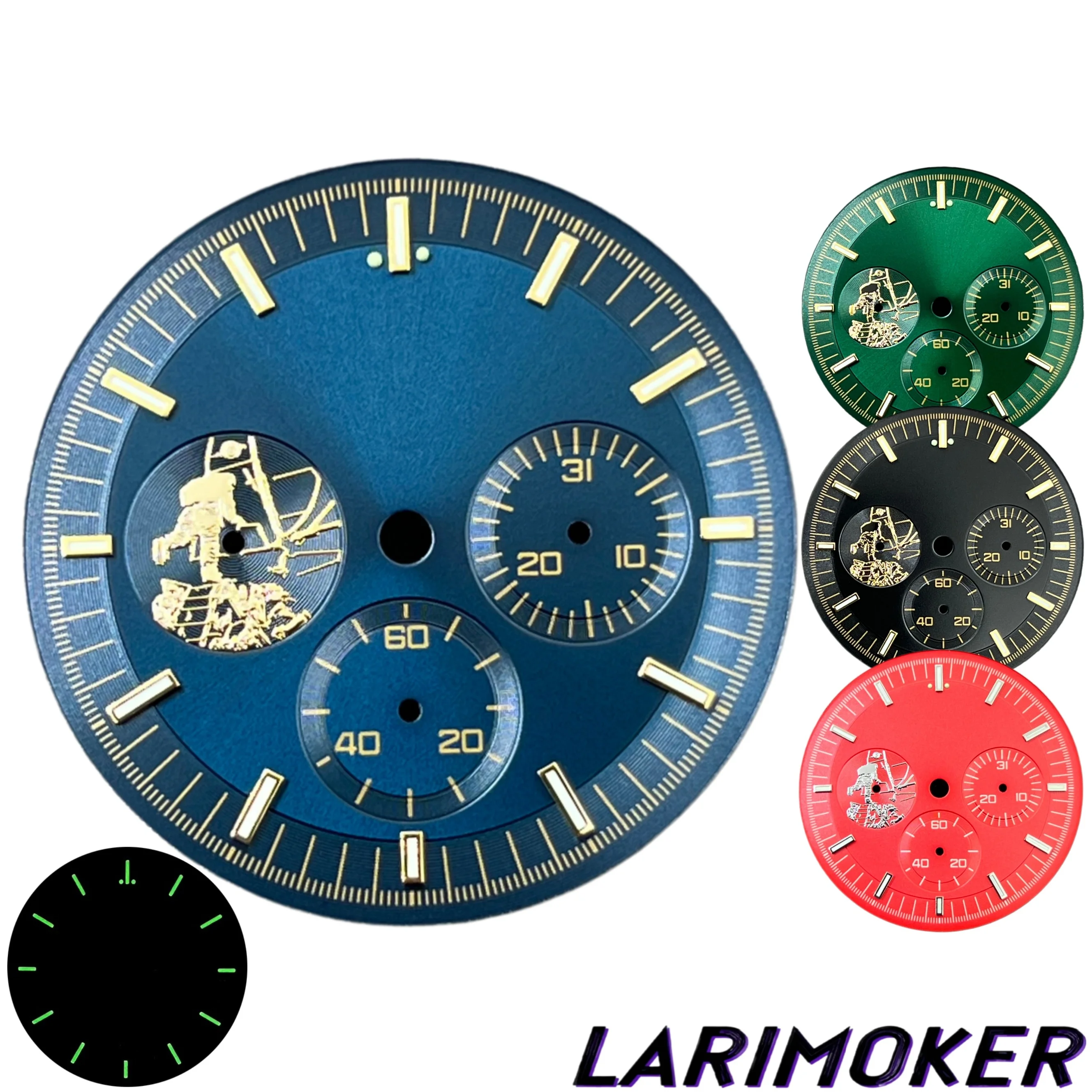 

LARIMOKER 31.5mm Luminous Dial Green Black red Blue Watch Dial For Automatic Chronograph Movement Watch Modification Accessories