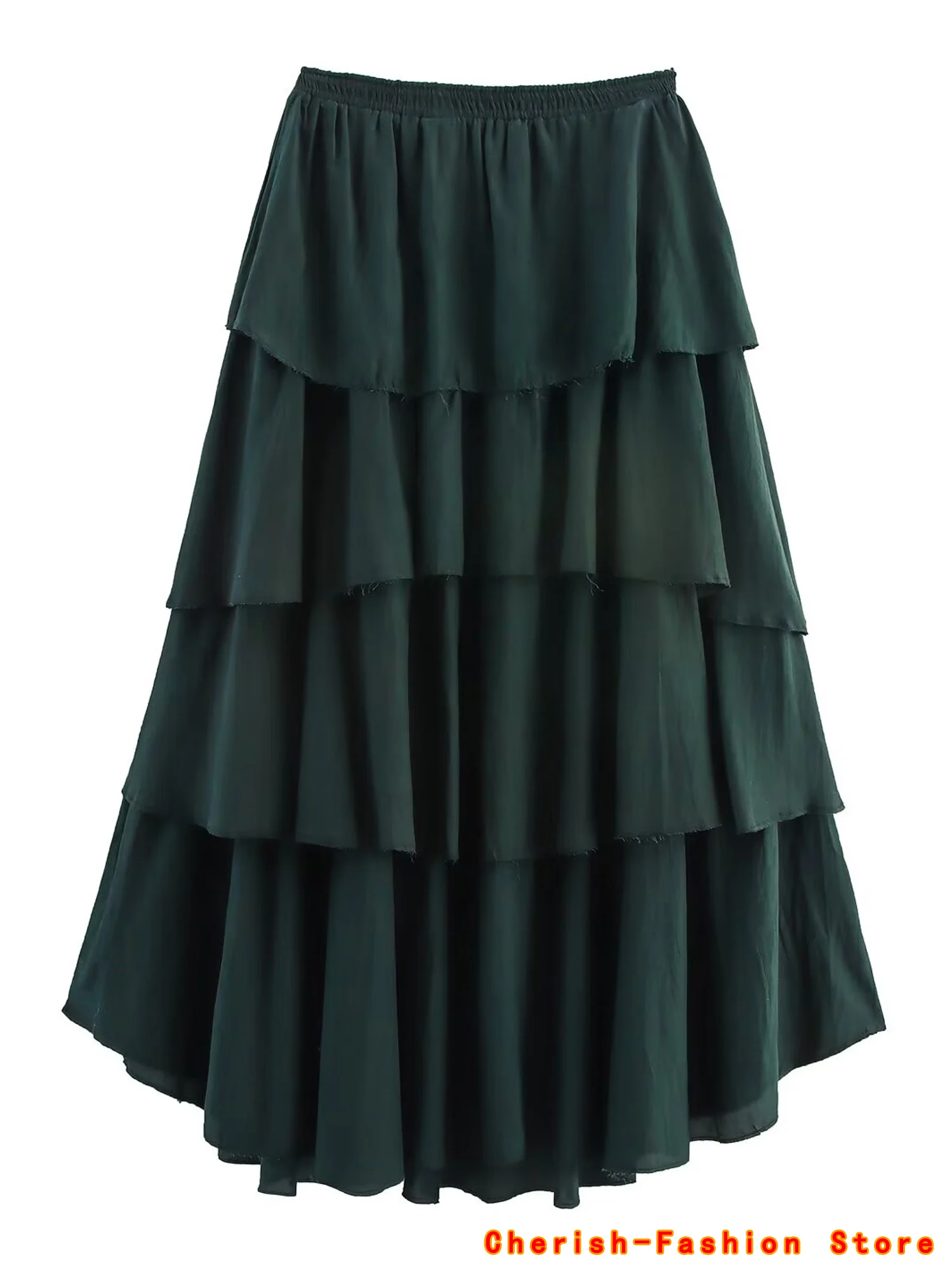 Gonne a strati larghe di alta qualità di lusso vintage da donna New Lady Elegante gonna longuette da spiaggia lunga con volant verdi a trapezio Chic