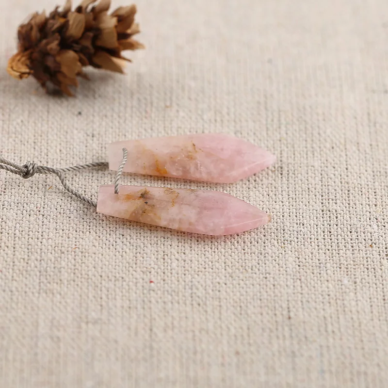 B&F Drop Pink Quartz Pendant Beads, Handmade Natural stones beads, Polished Stones for jewelry Making Supplies