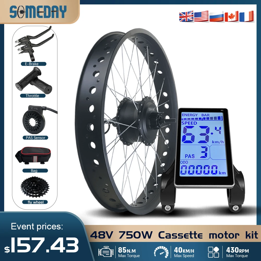

MXUS 48V 750W Fat Tire E-Bike Conversion Kit Rear Cassette Hub Motor Wheel Gear System for 20/24/26 Inch Snow Electric Bicycle
