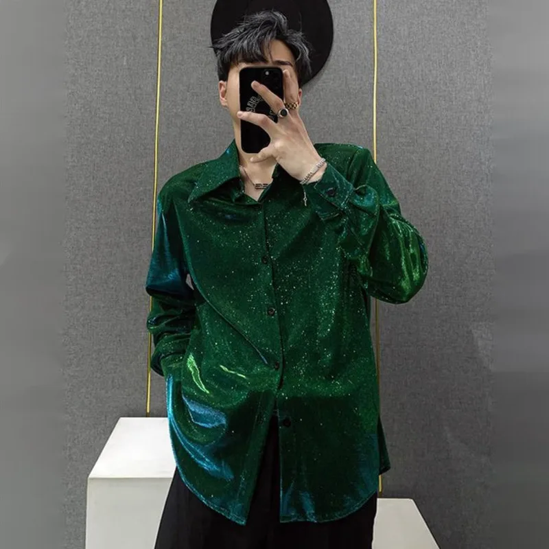 WVGA Spring Summer New Men Tide High-end Reflective Starry Sky Long Sleeved Shirts Niche Chic Casual Padded Shoulder Tops W19760