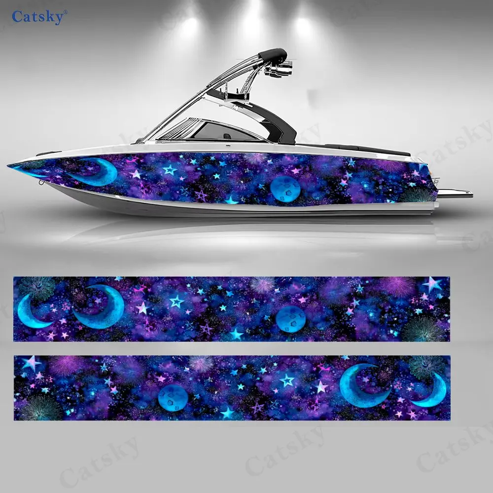 

2 шт. наклеек для лодок с изображением луны и туманностей, водонепроницаемые виниловые наклейки из ПВХ для рыболовных лодок, прочные и стильные.