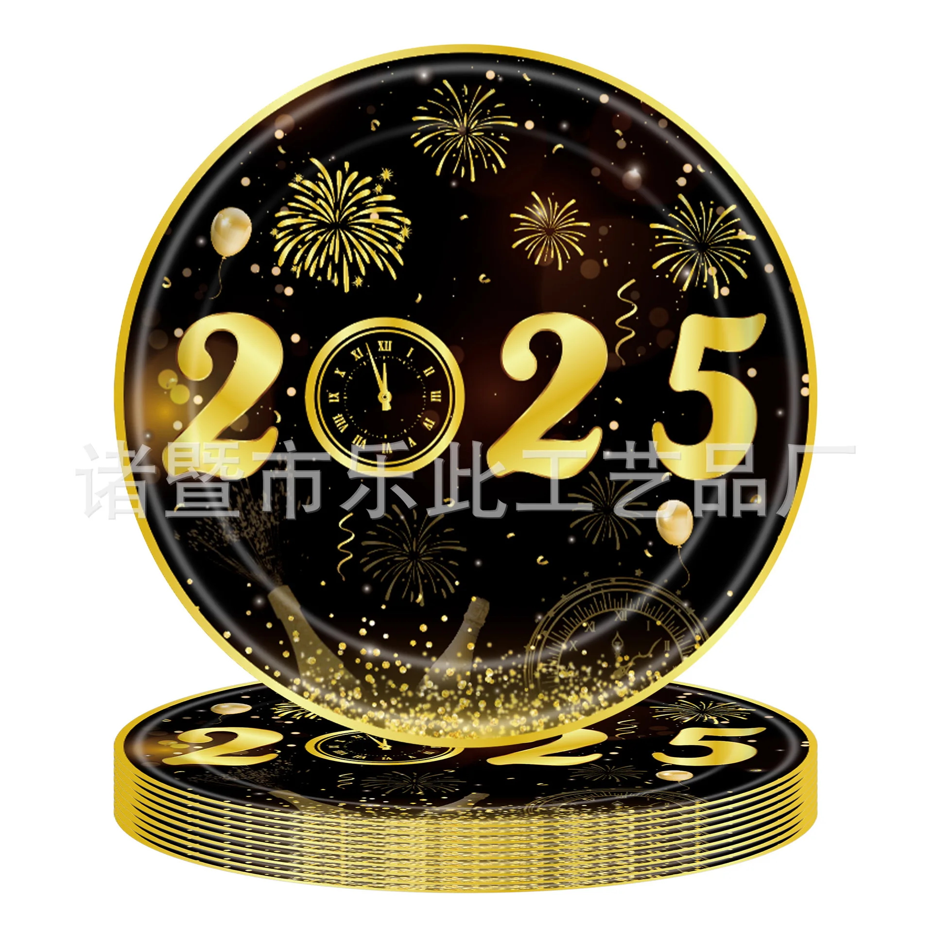 Happy New Year Eve Party Tableware Decorations for 2025,Black Gold New Years Eve New Years Table Cloth,Plates,Napkins Party