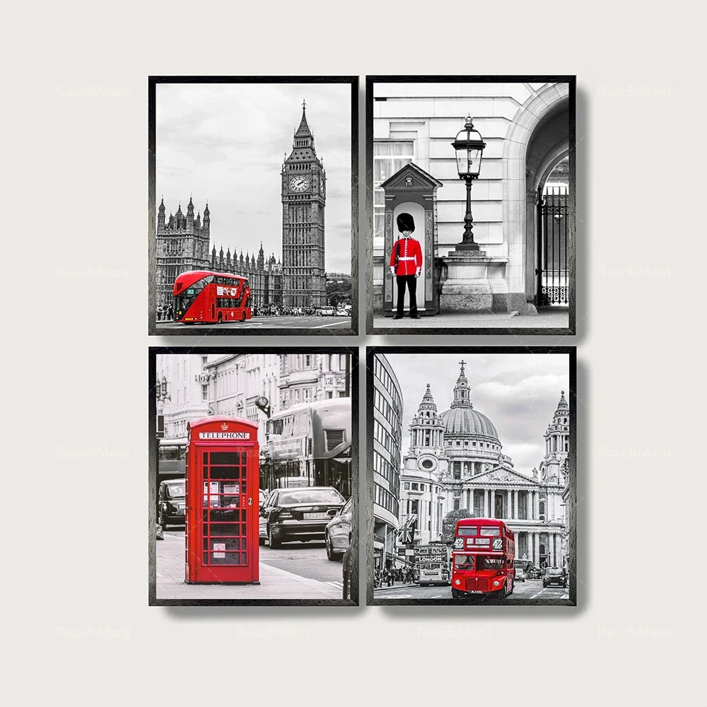 London landscape printing prints, red telephone kiosk decoration, photography, royal guard poster wall art