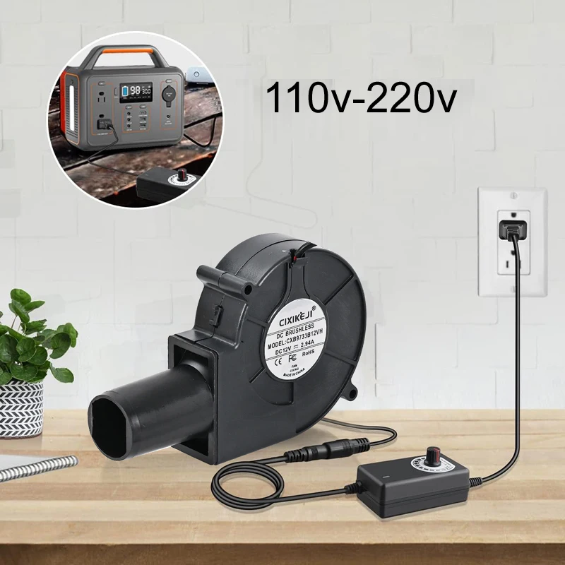 110 فولت-220 فولت تيار مستمر 12 فولت 2A شواء مروحة صغيرة انفجار المحرك جمع الهواء قابل للتعديل سرعة الطبخ أداة يده الشواء منفاخ التخييم #3